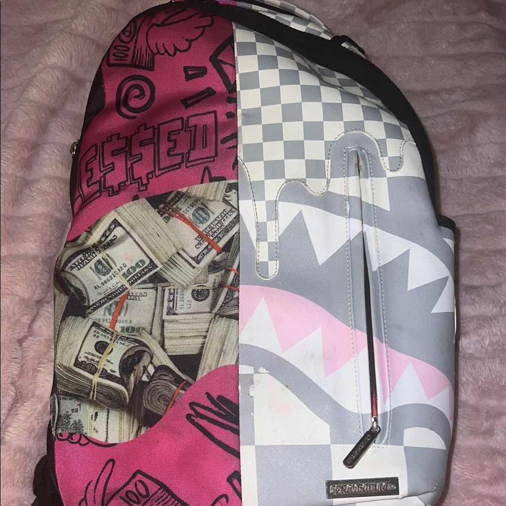 Sprayground Pink and White Graphic Backpack